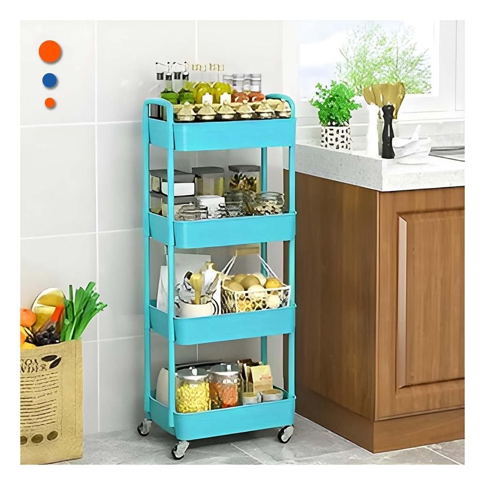 Repisa Carrito de Cuatro Niveles con Ruedas y Asas de Metal Celeste Hogar