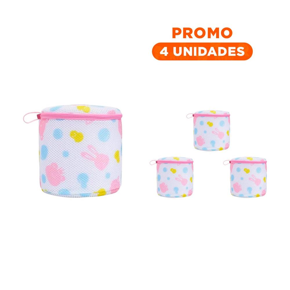 Pack4 Estuche Malla Lavadora Ropa Diseno Cilindro Blanco con Ositos Firme