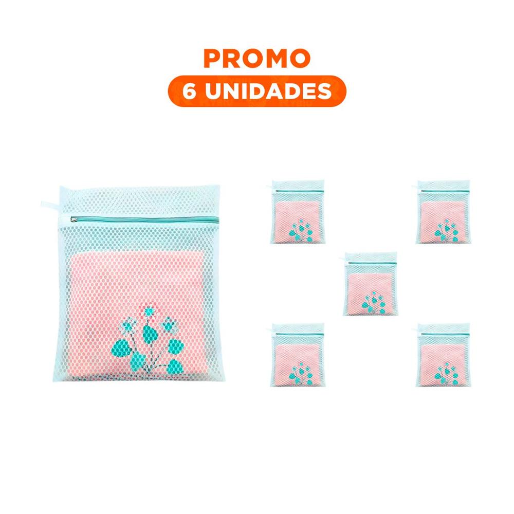 Pack6 Bolso Malla Lavadora Ropa Diseno Rectangular 40x30cm Celeste Firme Y Regalo Sticker