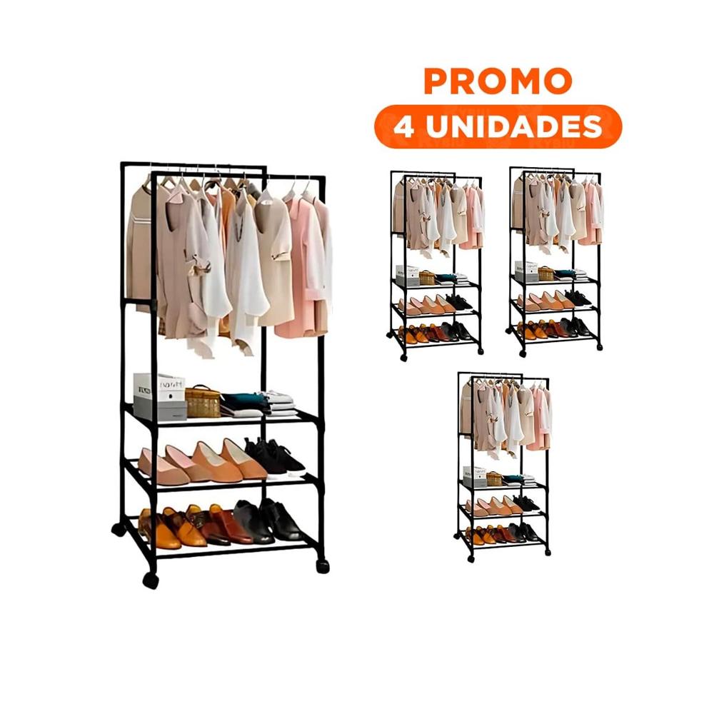 Pack4 Rincon Zapatero 3 Niveles con Perchera Doble para Todo Tipo de Calzado Negro