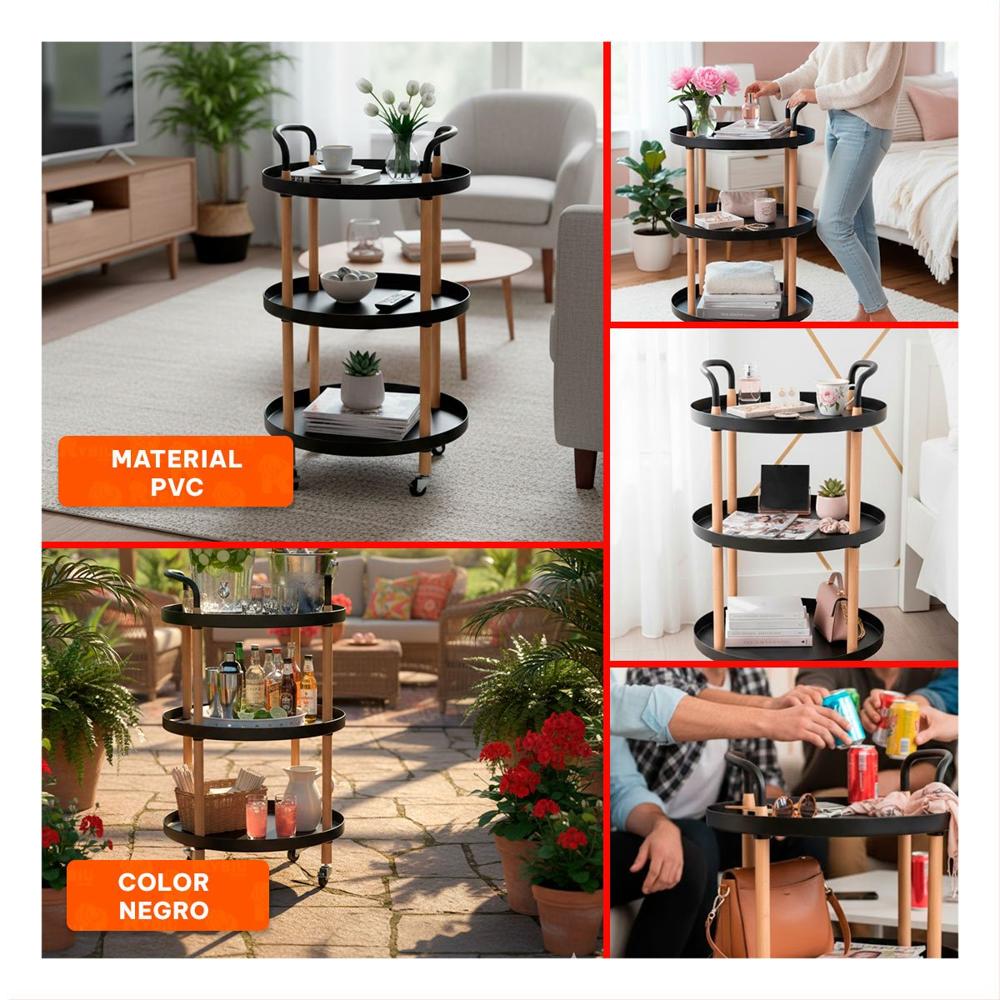 Soporte 3 Niveles Circular con Asa Negro para Uso en Casa Y Ligas Regalo