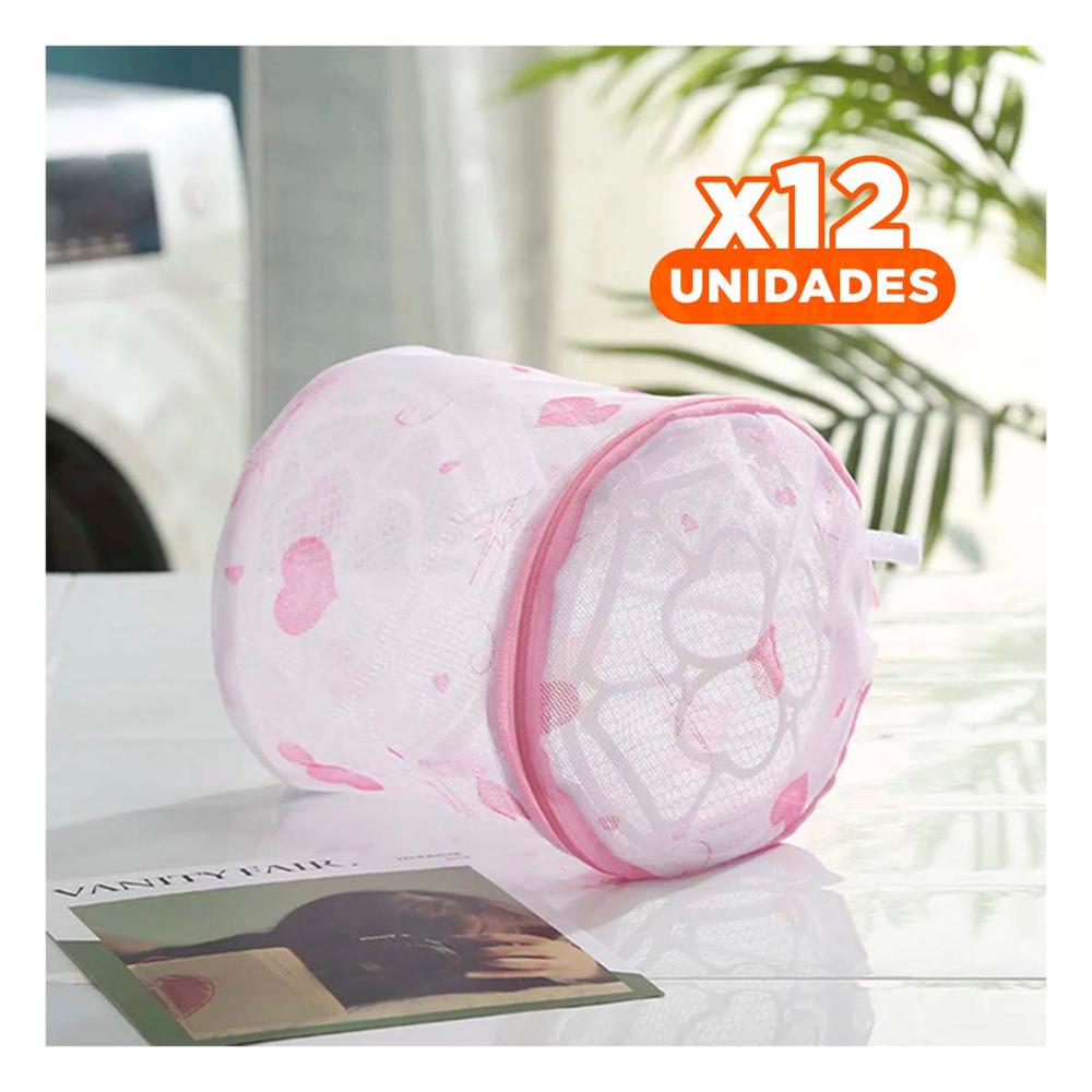 Pack12 Saco Malla para Lavar Ropa Diseno Cilindro Blanco con Corazones Suave Y Papel Regalo