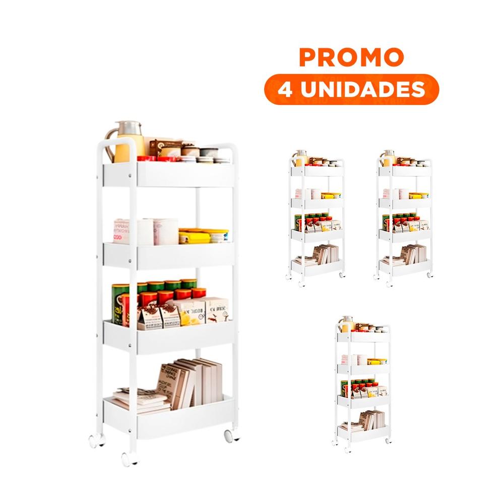 Pack4 Estructura Blanca de Metal con 4 Niveles y Ruedas para Cocina