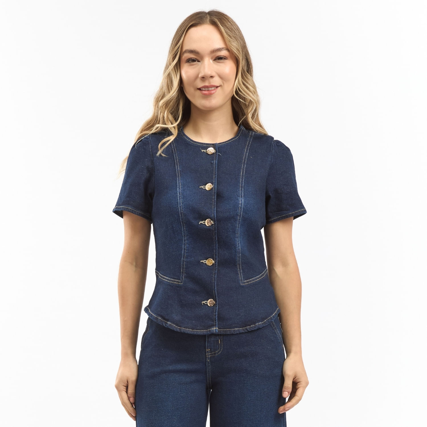 Blusa Mujer Tayra Parada 111 Manga Corta Azul Marino M