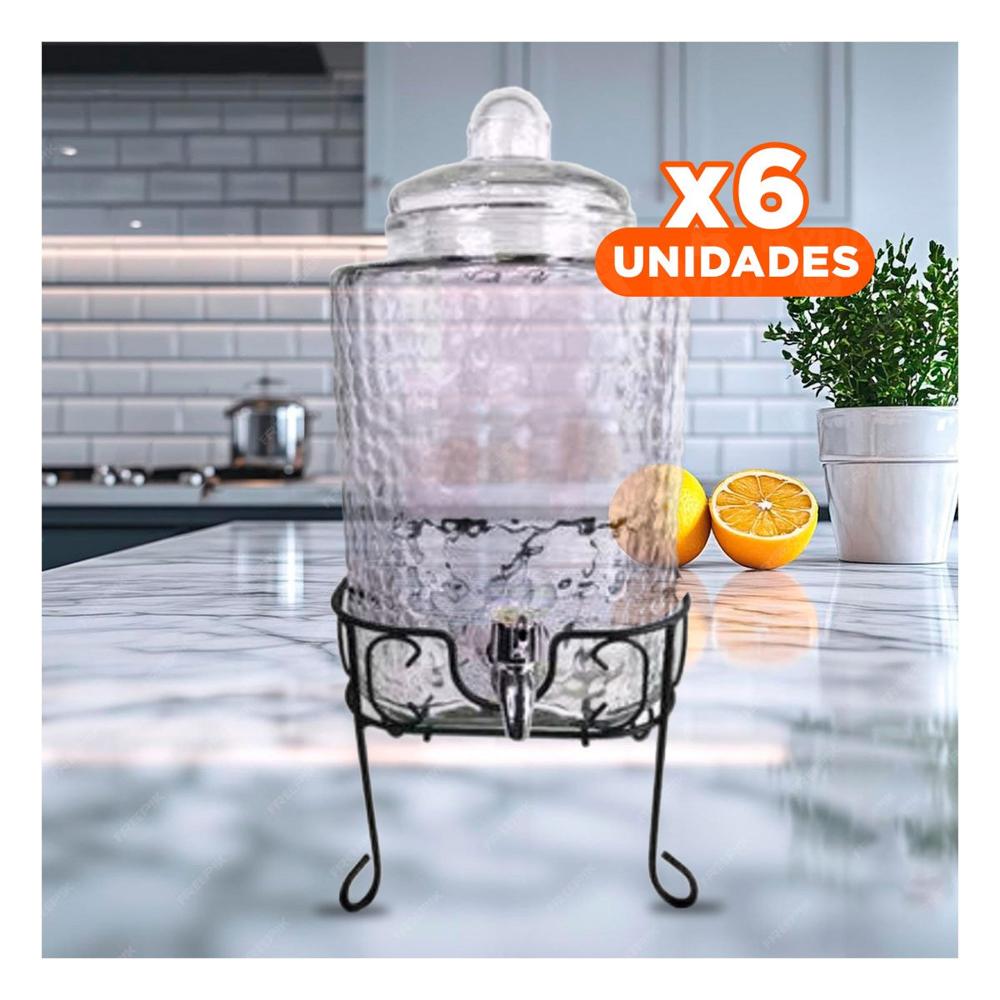 Pack6 Sistema de Bebida Transparente 6L con Base Metalica para Reuniones Y Papel Regalo