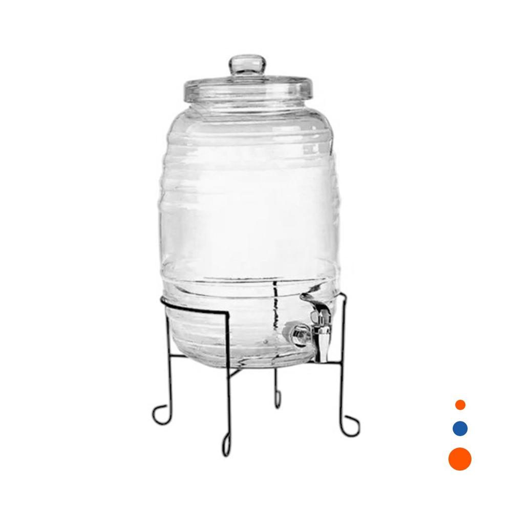 Surtidor de Bebidas 10L con Base Metalica y Tapa Chupon Transparente Celeste Y Regalo Sticker