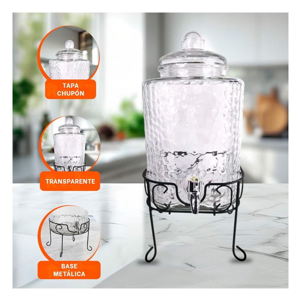Dispensador de Bebida Transparente 6L con Base Metalica para Mesa Hogar