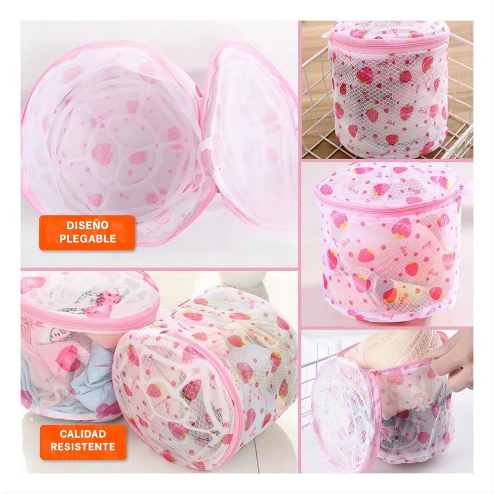 Bolsa Malla Lavadora Ropa Diseno Cilindro Blanco con Fresas Resistente Y Ligas Regalo