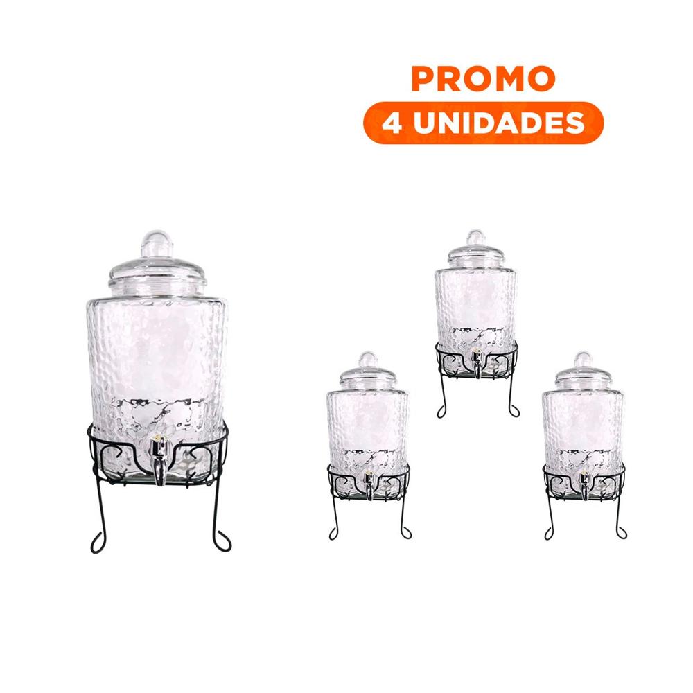 Pack4 Servidor de Bebida Transparente 6L con Base Metalica para Mesa y Fiestas