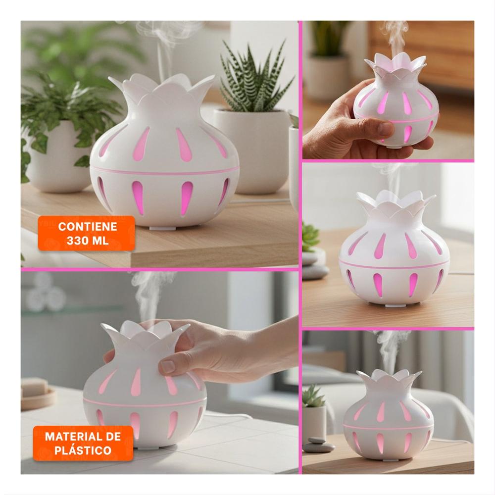 Humificador de Mesa para Ambiente Interior con Forma Floral 12x11cm Blanco Y Ligas Regalo