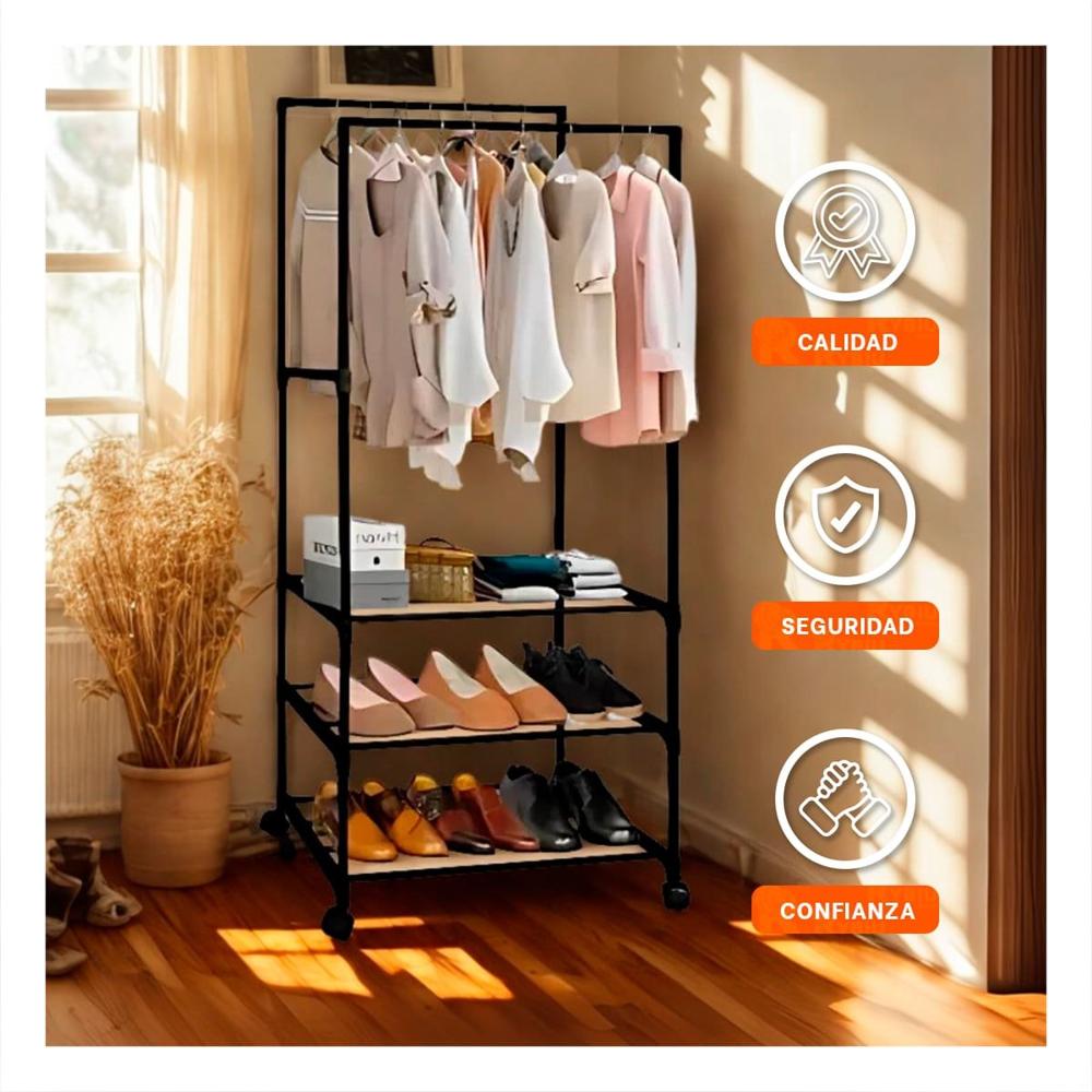 Zapatera Organizadora 3 Niveles con Perchera Doble para Casa Negra