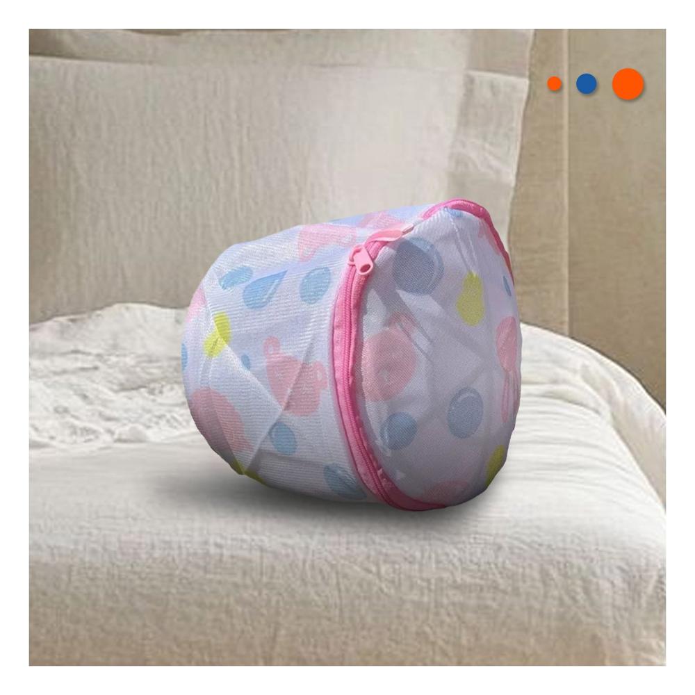 Bolsa Malla para Limpieza Ropa Formato Cilindro Blanco con Ositos Seguro Y notas