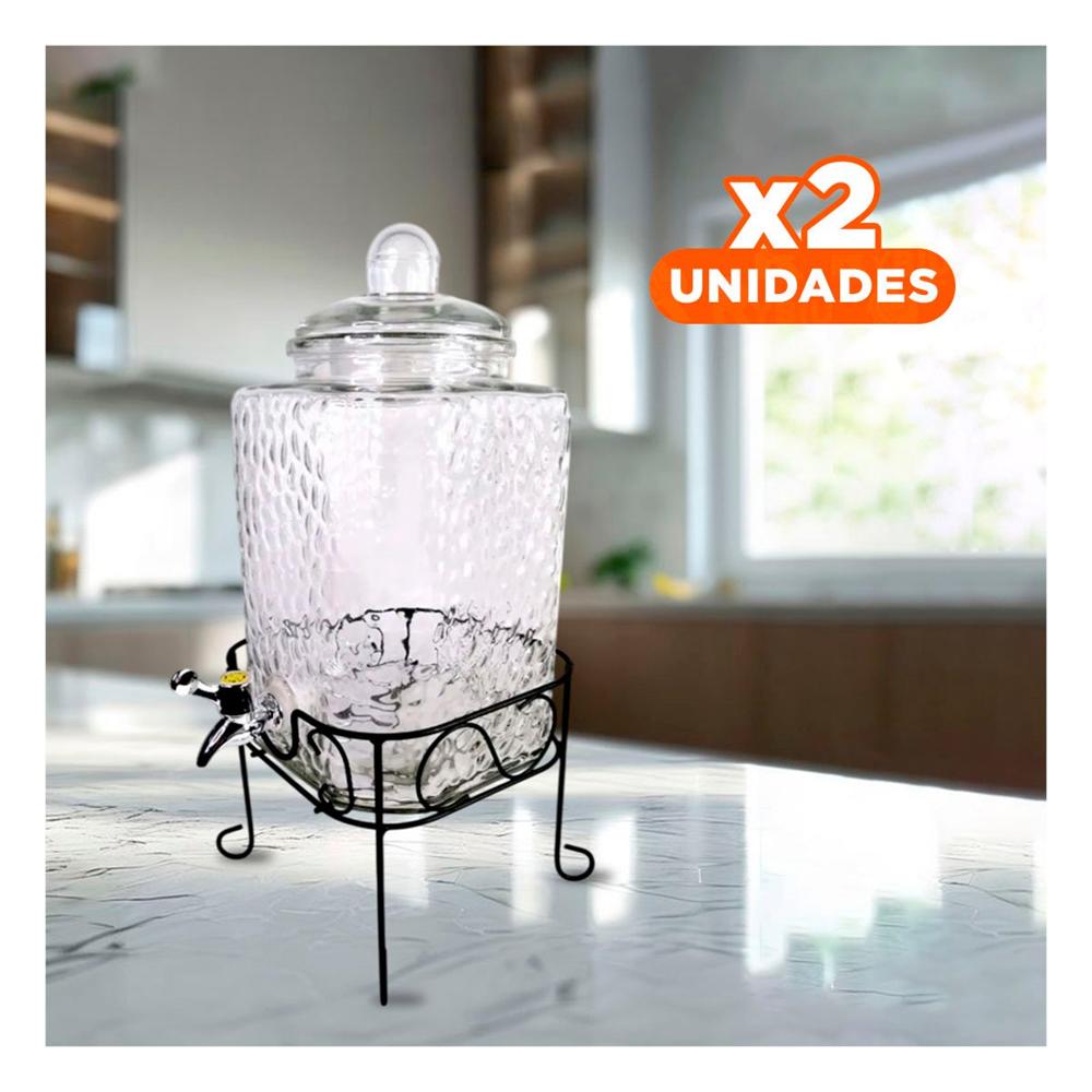 Pack2 Tanque de Bebida Transparente 6L con Base Metalica para Mesa Familiar Y Papel Regalo