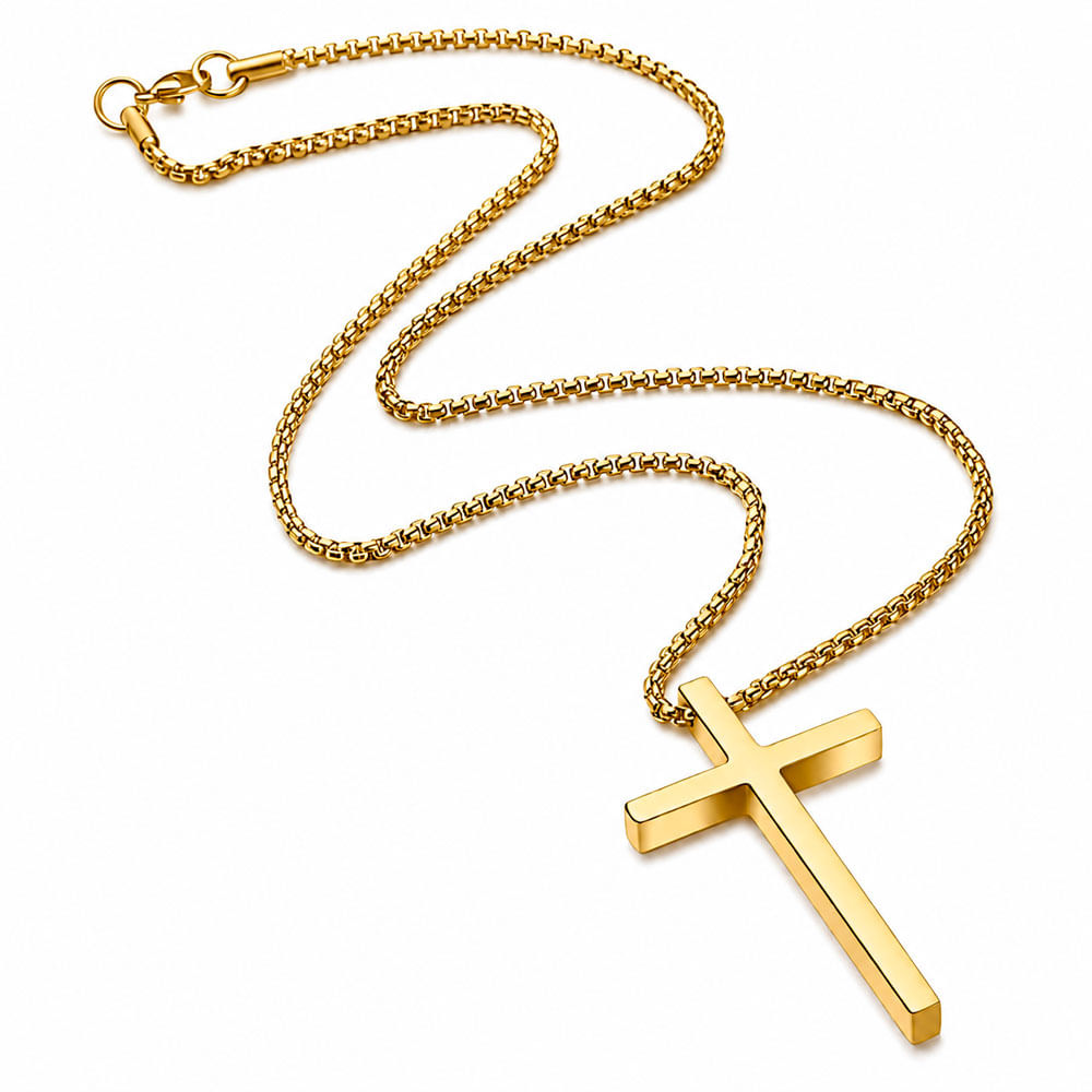 Collar Cruz Dorado Con Cadena Cesta Elegante Para Hombre Mujer