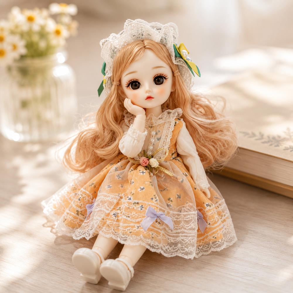 Muñeca articulada de colección con vestido vintage