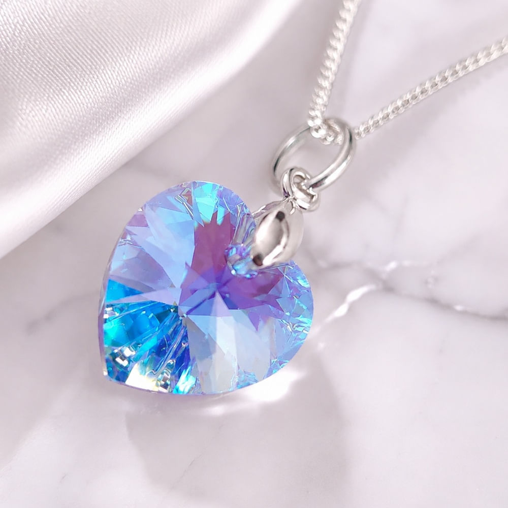 Collar de Plata 925 con Cristal Diseño Corazón Color Celeste Regalo Elegante Para Mujer