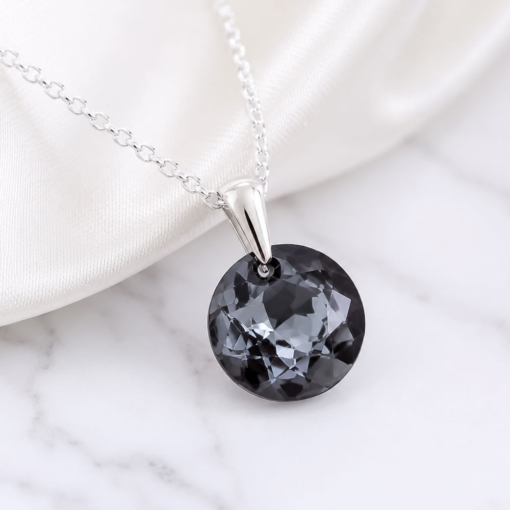 Collar de Plata 925 con Dije Sol de Cristal Color Negro Joya Elegante para Regalo de Mujer