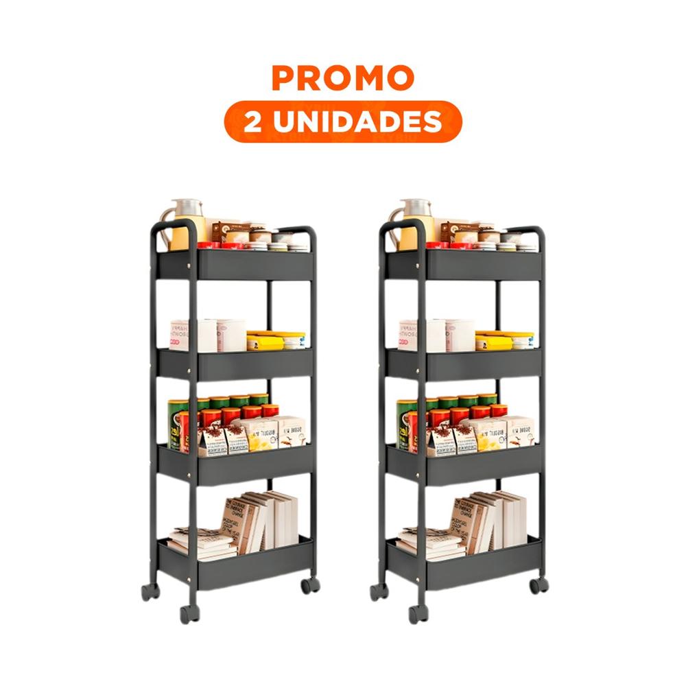 Pack2 Soporte Movil de Metal Negro con Cuatro Niveles y Ruedas para Orden Y Regalo Sticker