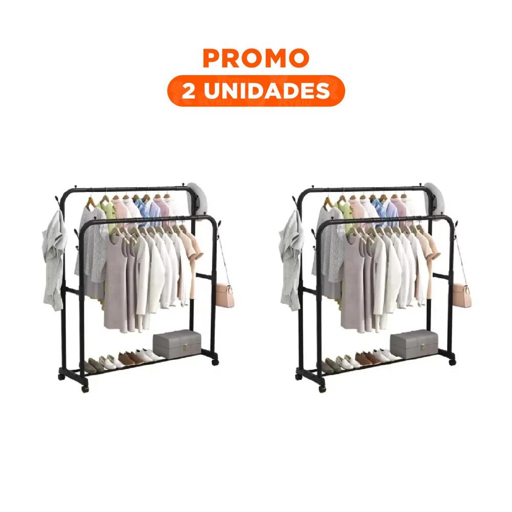 Pack2 Organizador Estante Perchero Doble con 1 Nivel Inferior Negro Y Regalo Sticker