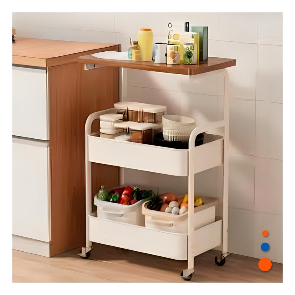 Estante Carrito con Mesa 3 Niveles Soporte Organizador con Ruedas Blanco Y notas