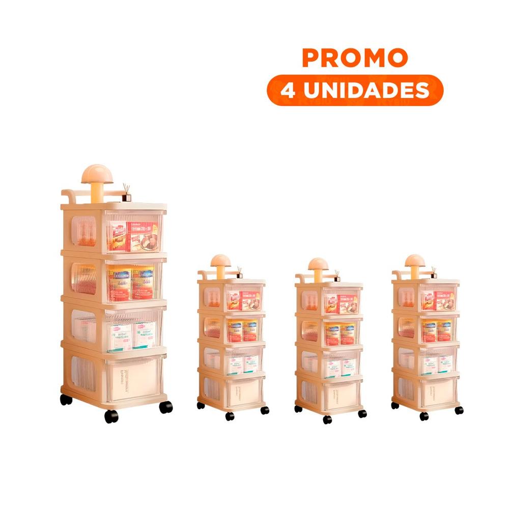 Pack4 Gabinete Organizador Cerrado con Cajones 4 Niveles y Asa Beige Claro Funcional