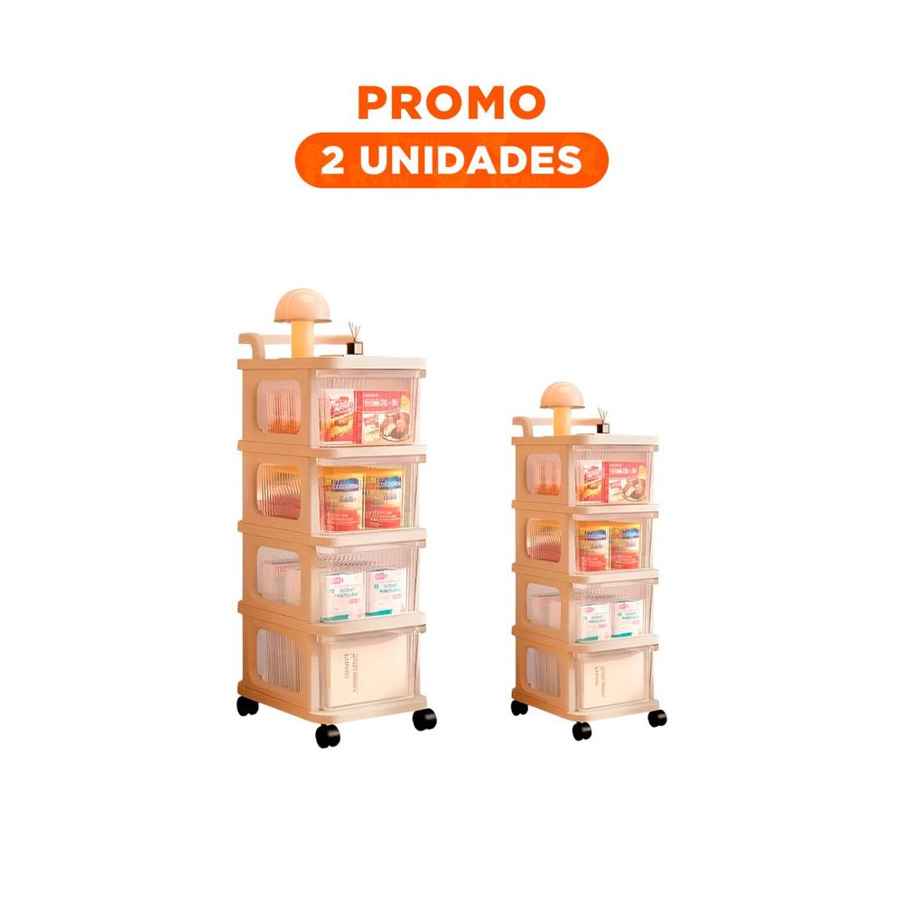 Pack2 Gabinete Organizador con Cajones 4 Niveles y Asa Beige Claro Practico Y Regalo Sticker