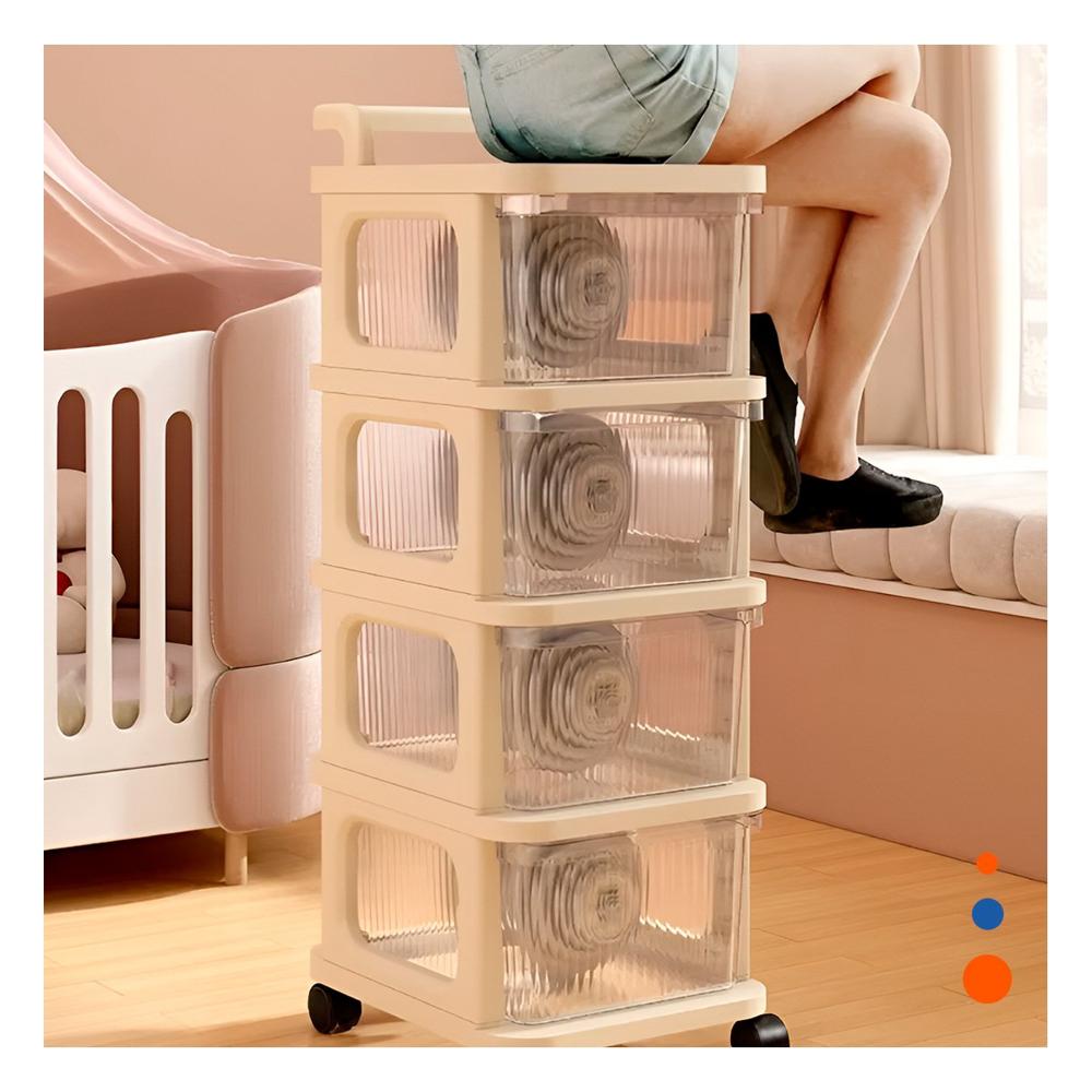 Carrito Organizador Cerrado con Cajones 4 Niveles y Asa Beige Claro Multiuso Y Papel Regalo