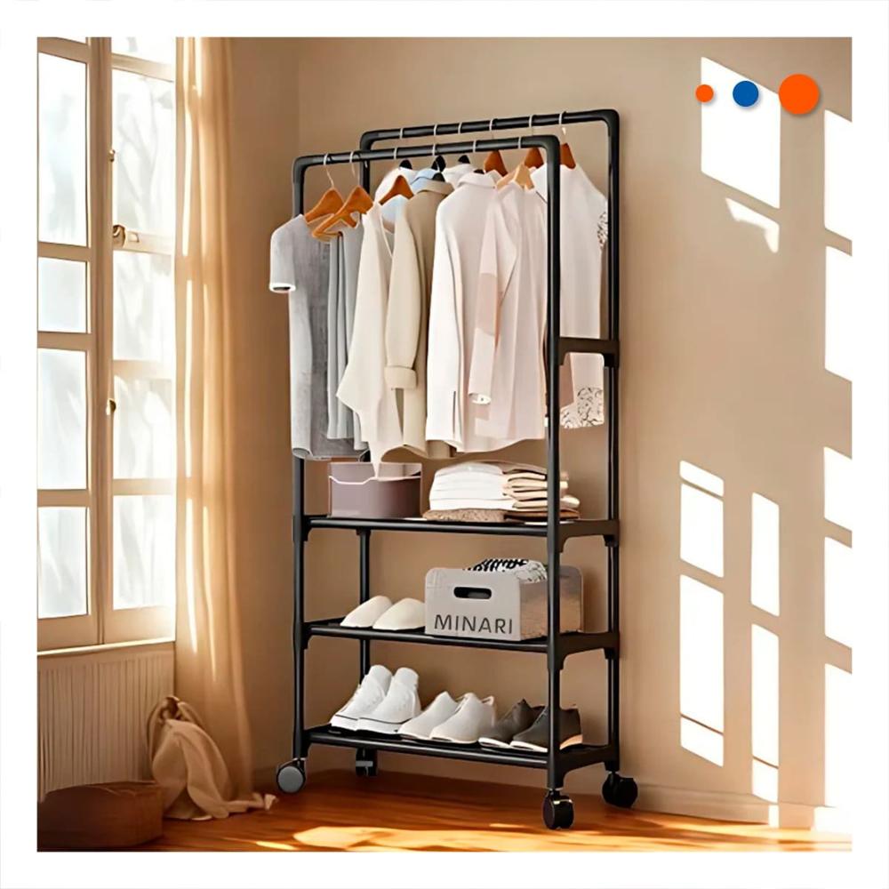 Closet Zapatero 3 Niveles con Perchera Doble Moderno y Funcional Negro Y Papel Regalo