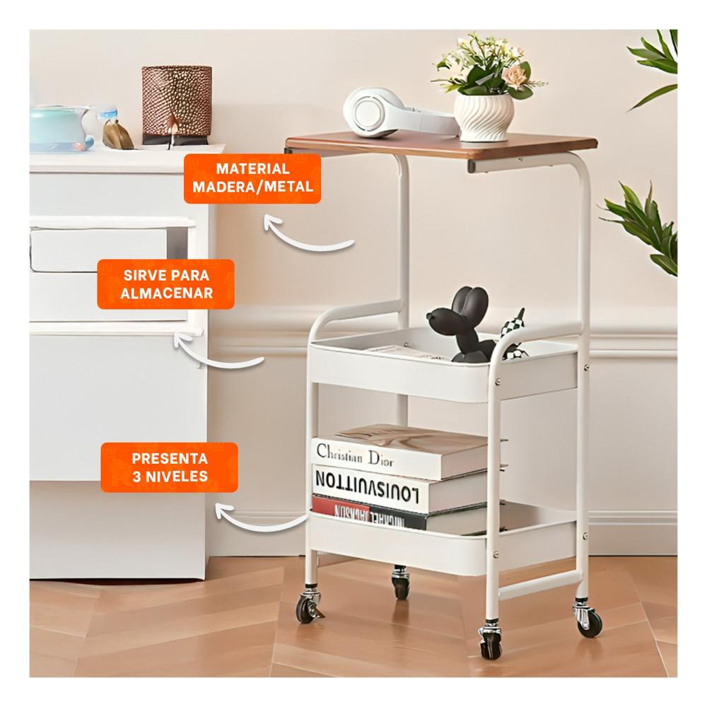 Pack6 Modulo Carrito con Mesa 3 Niveles Estructura Practica con Ruedas Blanco