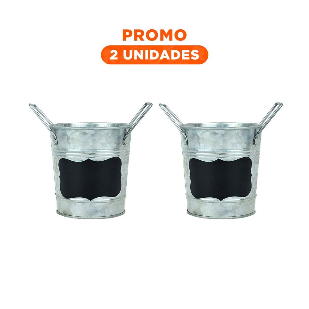 Pack2 Portamaceta Cubo de Metal con Doble Asa 10x8.5cm Plateado Estilo Moderno Y Regalo Sticker