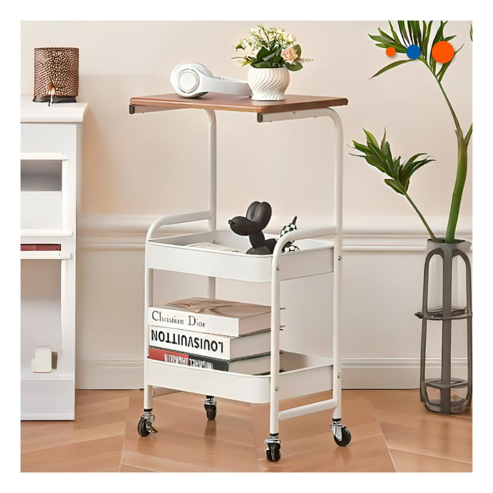Estante Carrito con Mesa 3 Niveles Estructura Practica con Ruedas Blanco Y Papel Regalo