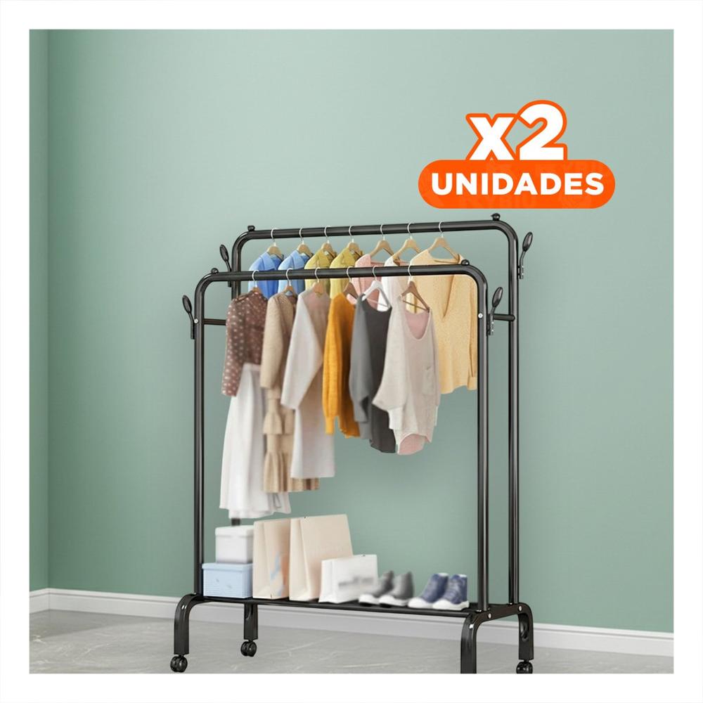 Pack2 Organizador Estante Perchero Doble con 1 Nivel Inferior Negro Practico