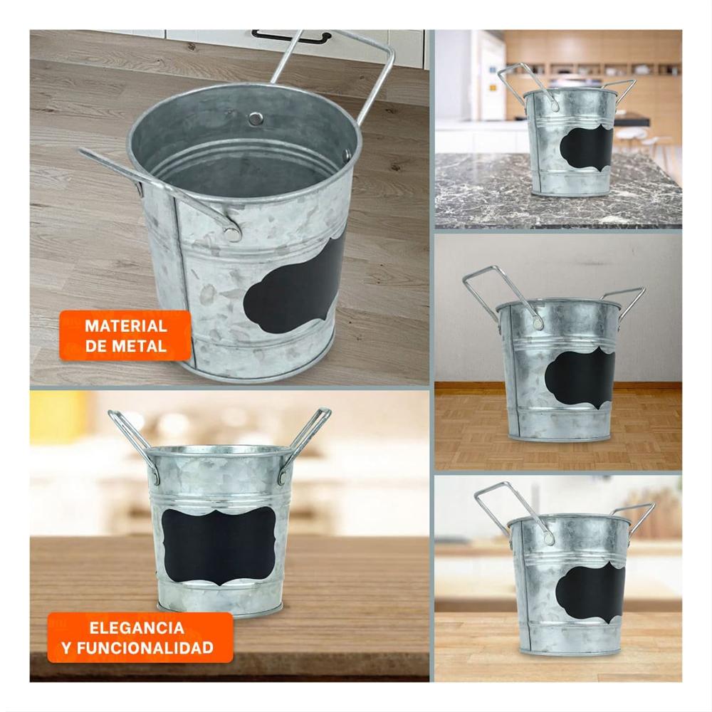 Macetero Cubo de Metal con Doble Asa 10x8.5cm Plateado Uso Decorativo Y Ligas Regalo