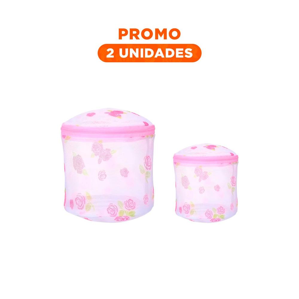 Pack2 Estuche Malla Protectora Ropa Estilo Cilindro Blanco con Flores Seguro Y Regalo Sticker