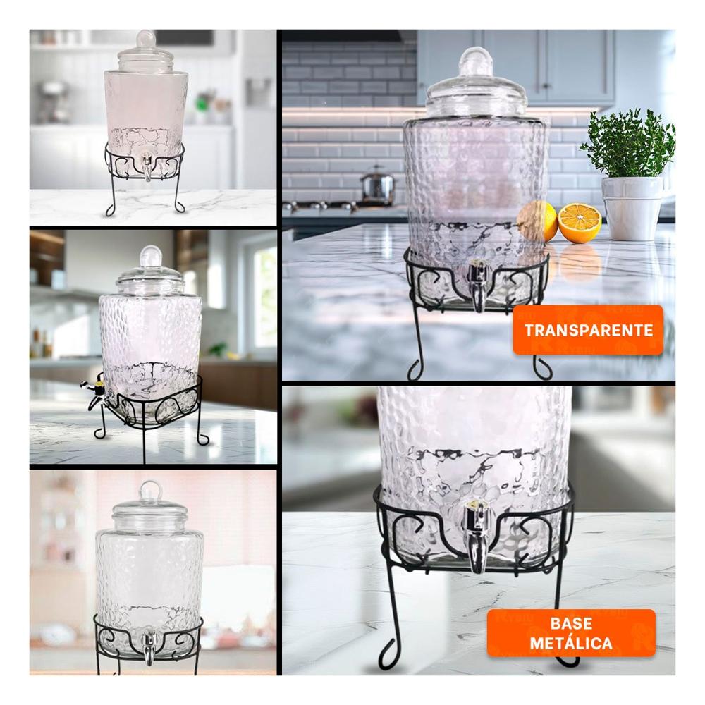 Contenedor de Bebida Transparente 6L con Base Metalica para Fiestas y Hogar Y Ligas Regalo
