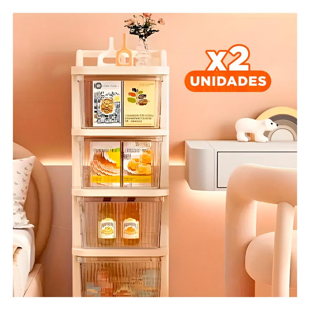Pack2 Gabinete Organizador Cerrado con Cajones 4 Niveles y Asa Beige Claro Hogar
