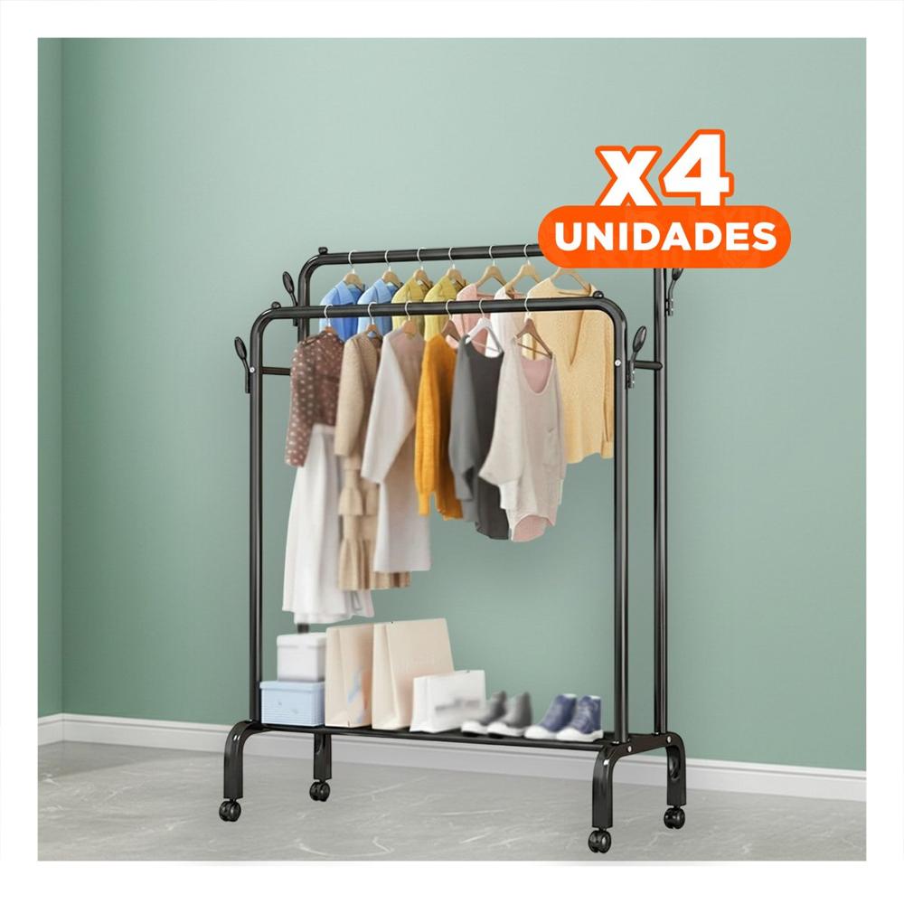 Pack4 Organizador Estante Perchero Doble con 1 Nivel Inferior Negro Uso Interior Y Papel Regalo