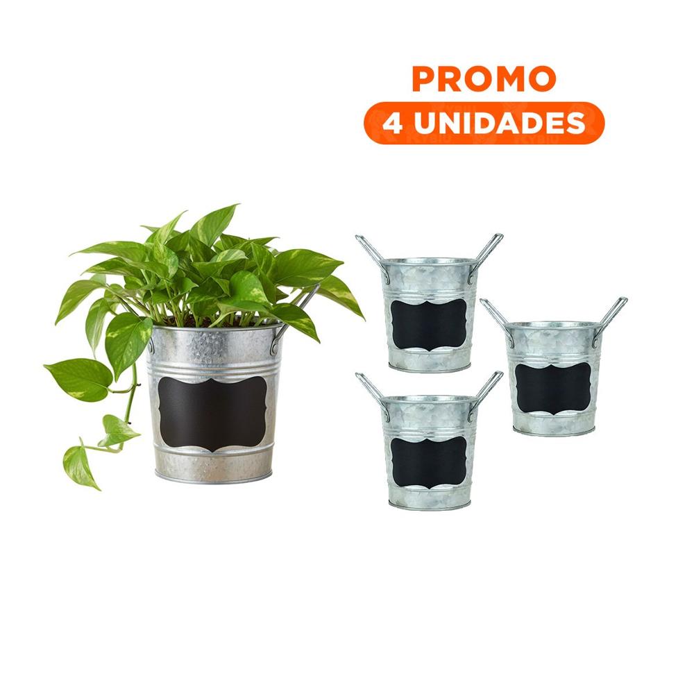 Pack4 Portamaceta Cubo de Metal con Doble Asa 10x8.5cm Plateado Uso Decorativo