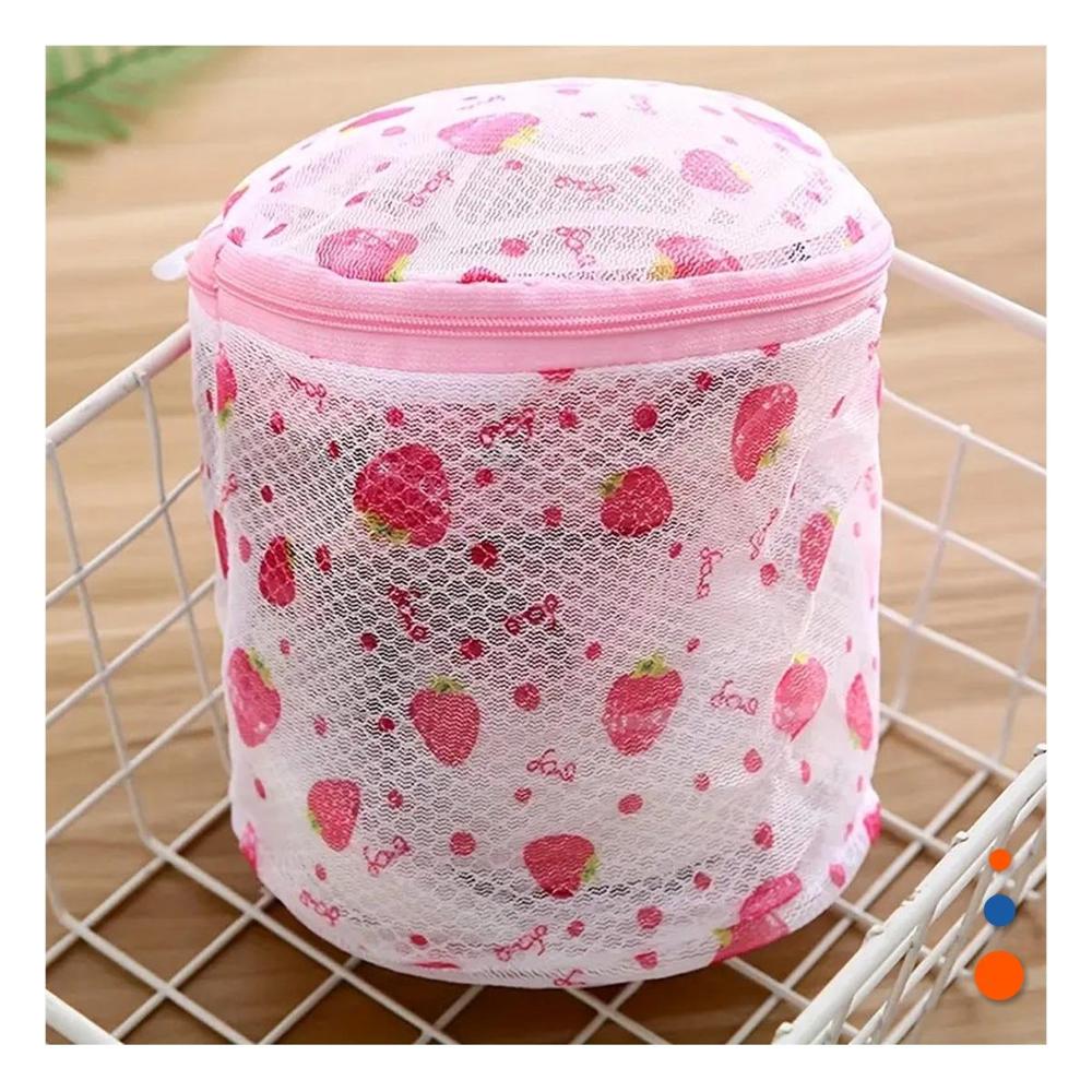 Bolsa Malla para Lavar Ropa Diseno Cilindro Blanco con Fresas Suave Hogar