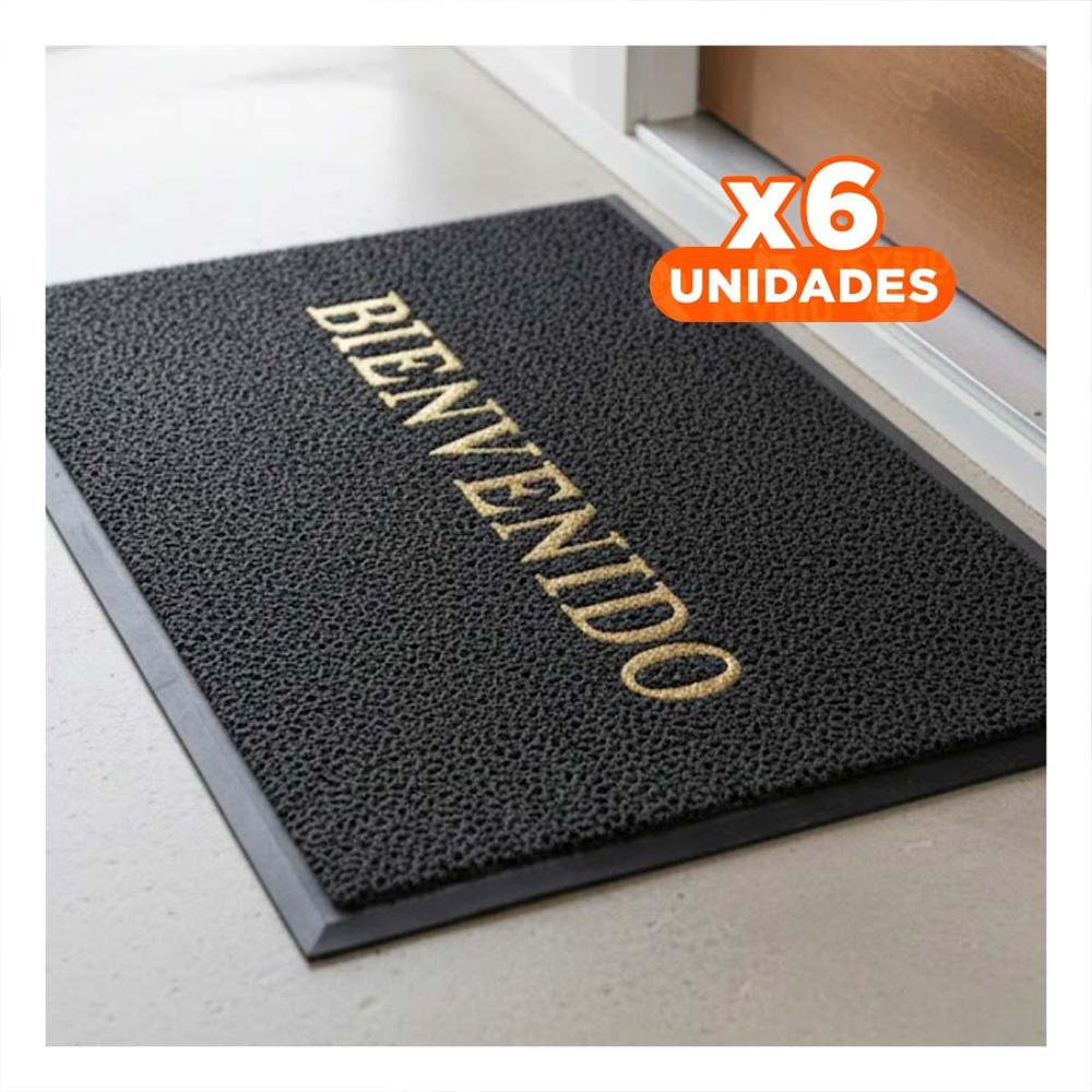 Pack6 Tapiz Rectangular Bienvenido Plomo para Entrada y Pasillo Diario Y Papel Regalo