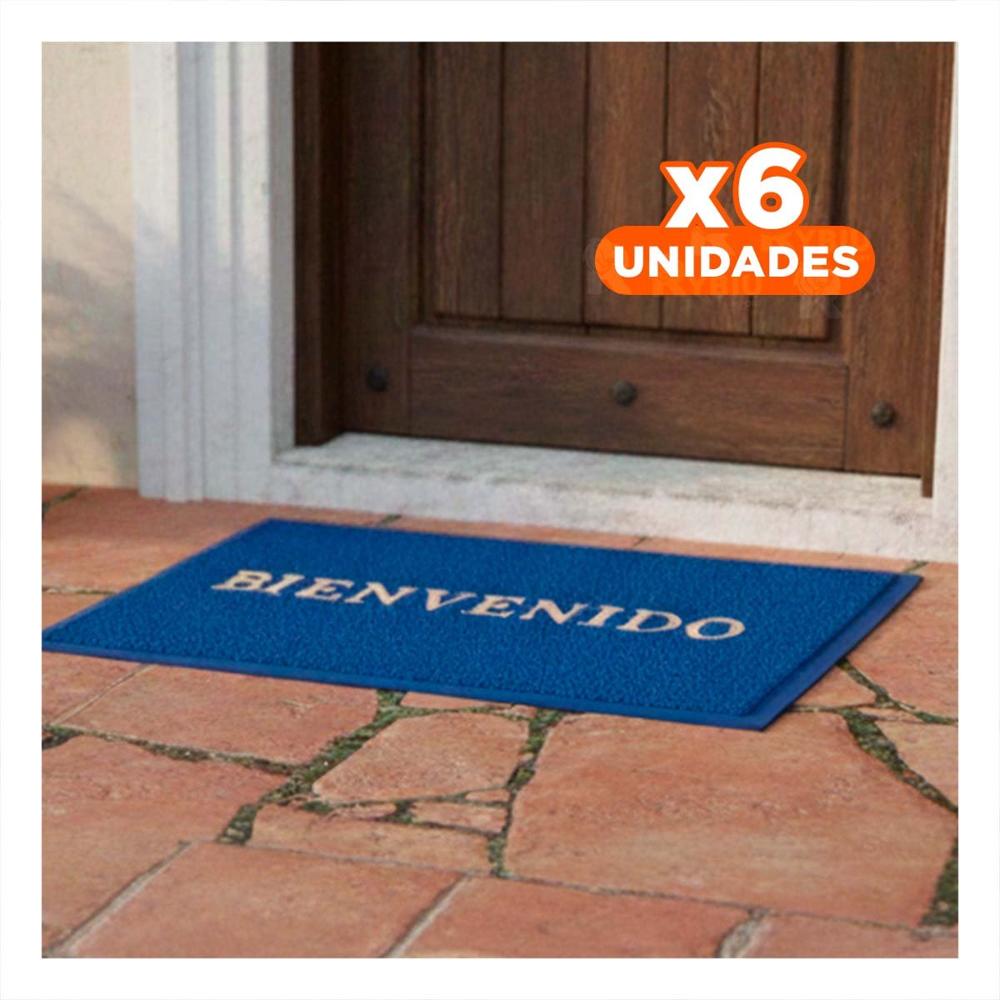 Pack6 Alfombra Rectangular Bienvenido Negro Duradera y Moderna para Entrada