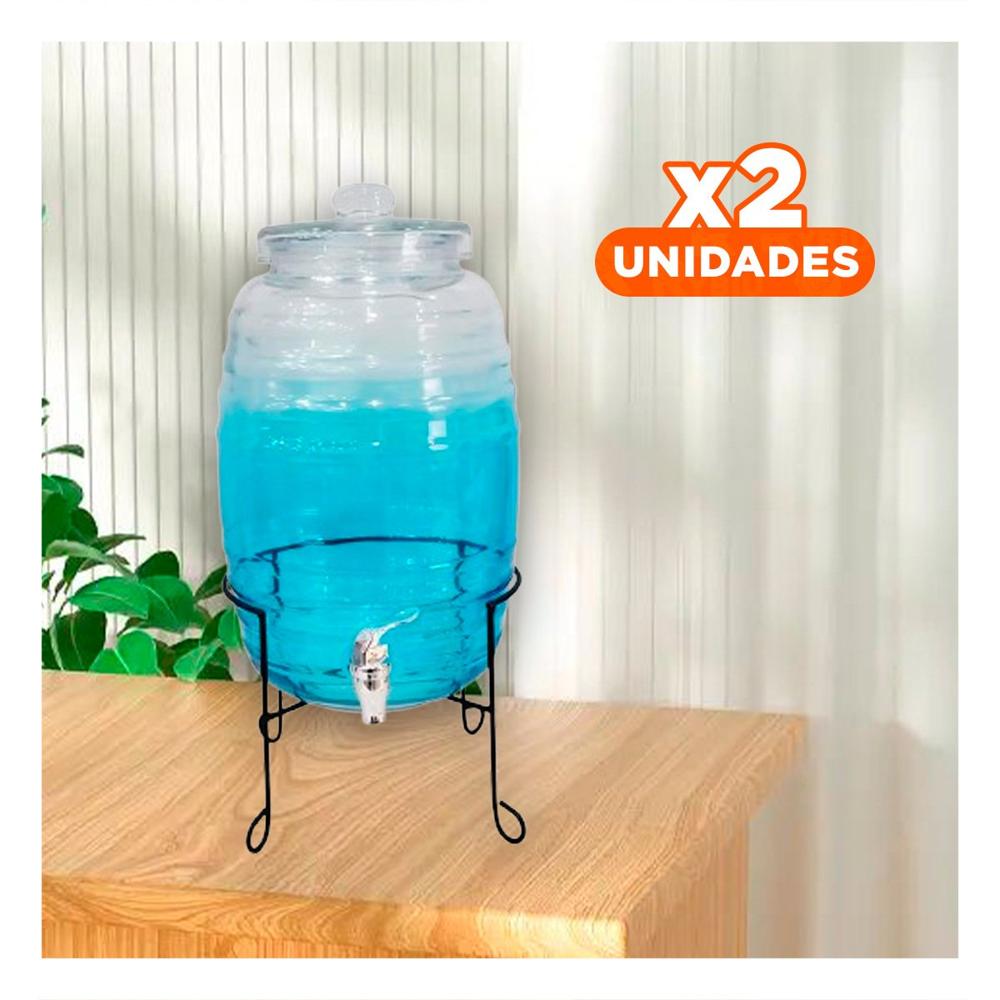 Pack2 Recipiente de Bebidas 10L con Base Metalica y Tapa Chupon Transparente Celeste