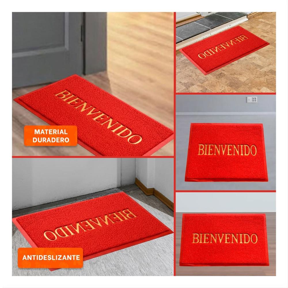 Estera Rectangular Bienvenido Rojo para Entrada y Pasillo Hogar Y Ligas Regalo