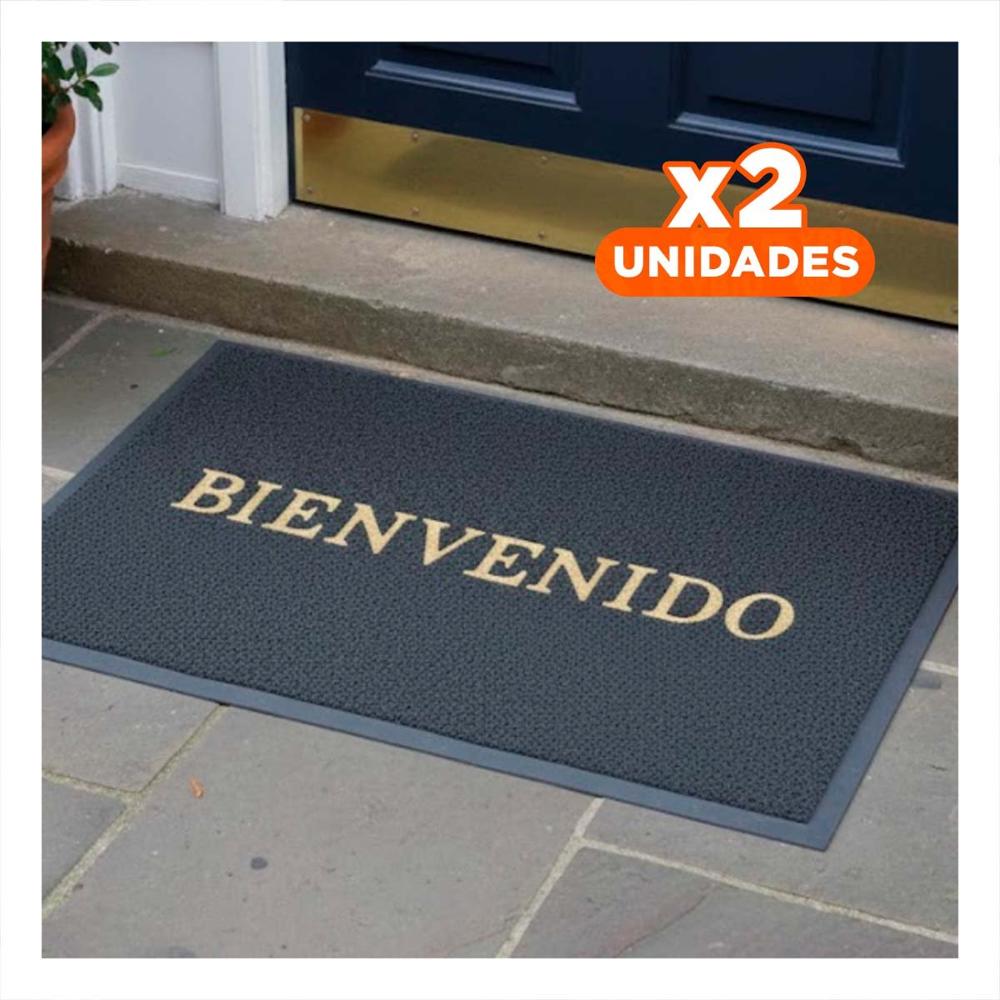 Pack2 Alfombra Rectangular Bienvenido Plomo para Sala Cocina y Pasillo