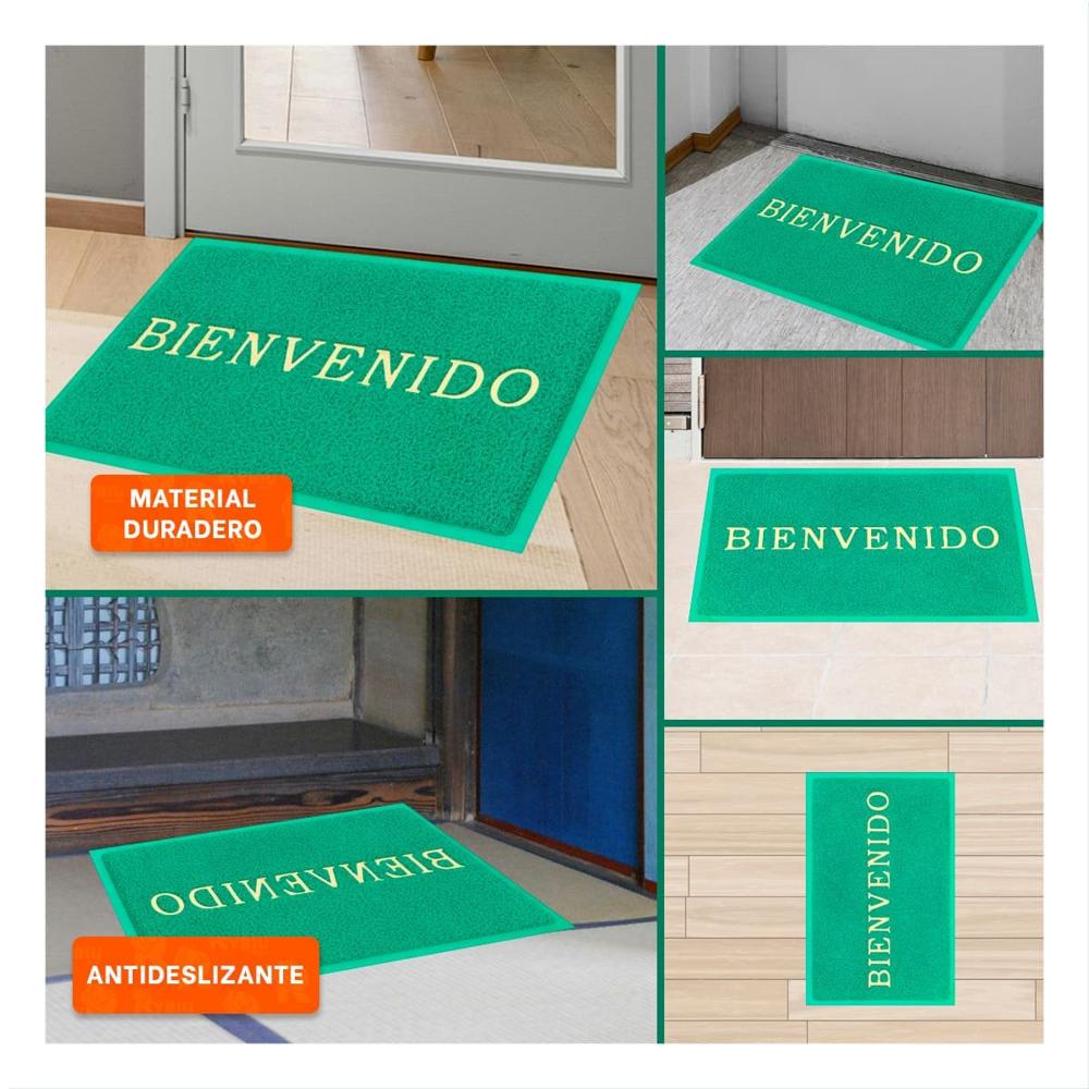 Estera Rectangular Bienvenido Verde para Entrada y Pasillo Hogar Y Ligas Regalo