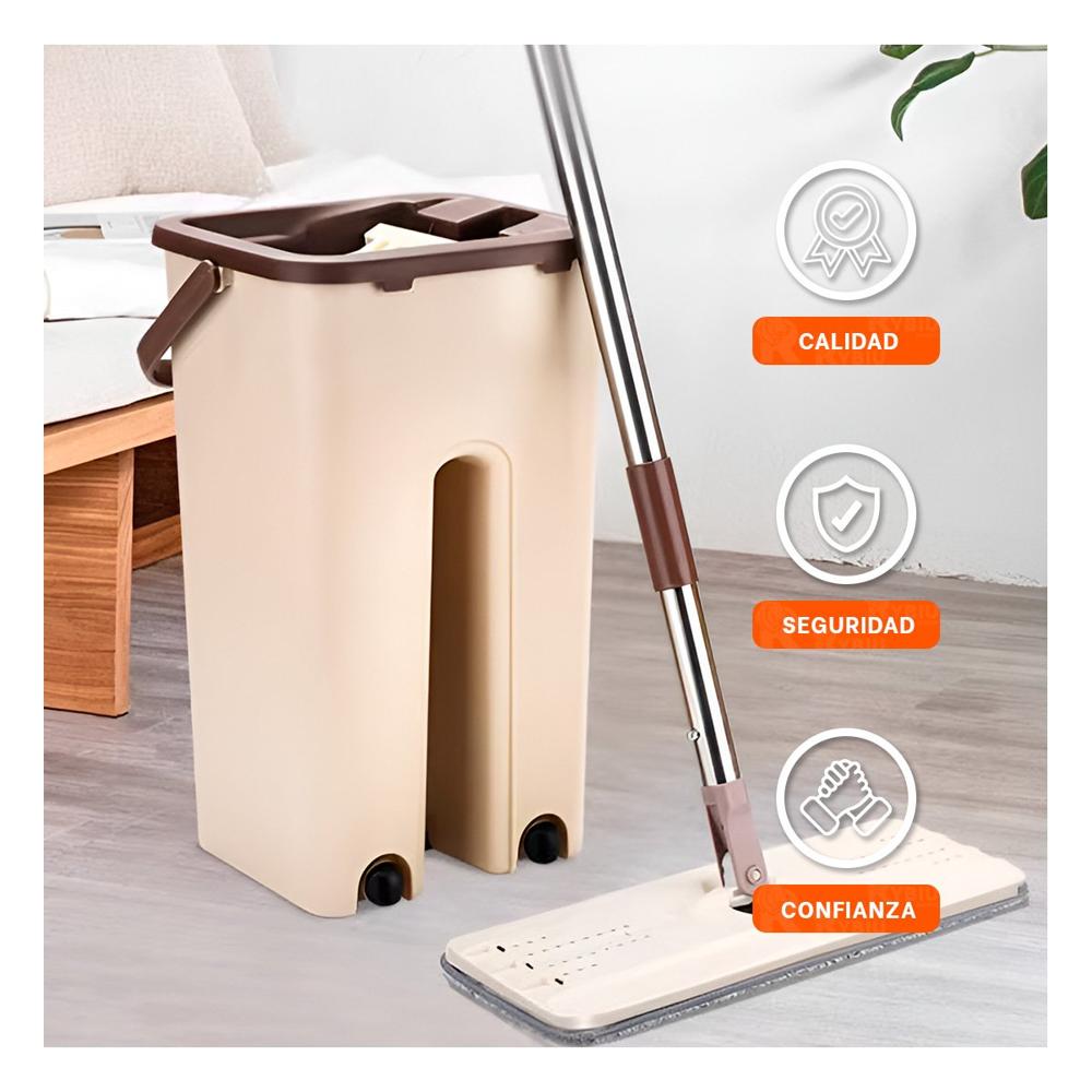 Trapeador Giratorio 360 con Balde Centrifugador Beige y Marron para Hogar