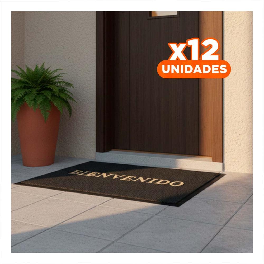 Pack12 Felpudo Rectangular Bienvenido Negro para Recibidor y Sala Diario Y Regalo Sticker