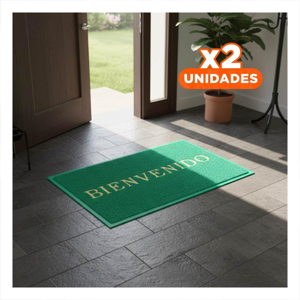Pack2 Alfombra Rectangular Bienvenido Verde para Recibir Invitados y Familia