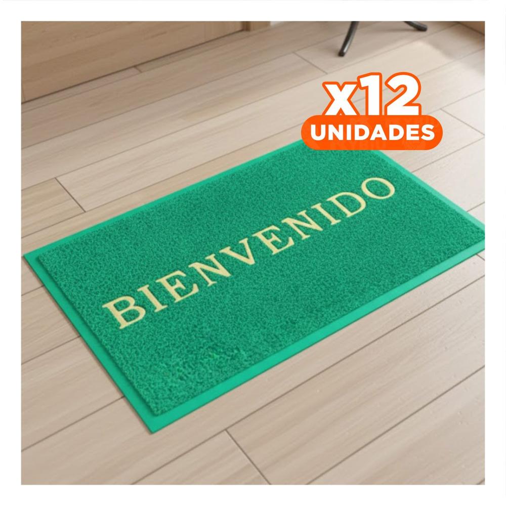 Pack12 Alfombra Rectangular Bienvenido Verde para Entrada y Espacios Sociales Y Papel Regalo