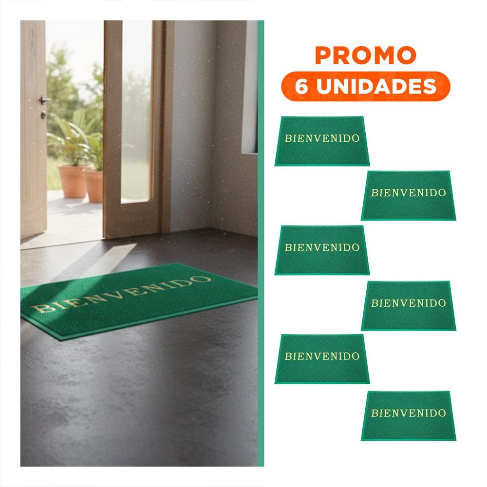 Pack6 Estera Rectangular Bienvenido Verde para Sala Cocina y Recibidor Y Regalo Sticker